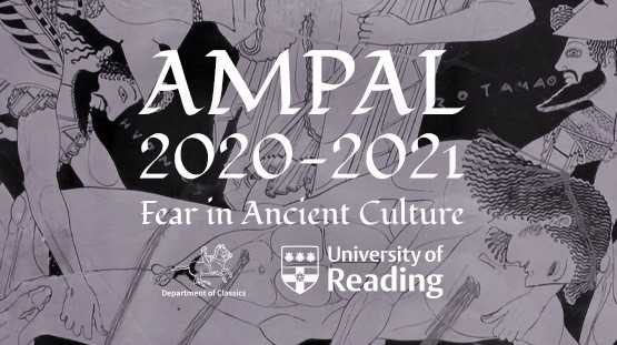 Annual Meeting of Postgraduates in Ancient Literature 2020-2021 logo. A purple red-figure image of the death of a Greek warrior is the background.